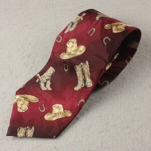 Roper Silk Tie Burgundy Western‎ Cowboy Boot Horseshoe Length 59.5" Width 3.75"